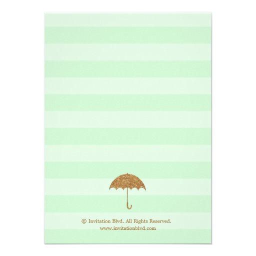 Gold and Mint Umbrella & Hearts Bridal Shower Custom Invitations
