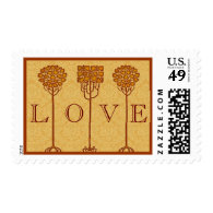 GOLD and ORANGE Art Nouveau Trees Wedding Postage Stamp