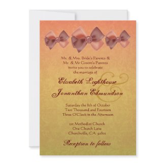 Gold and Orange Jewelled Bows Wedding invitation