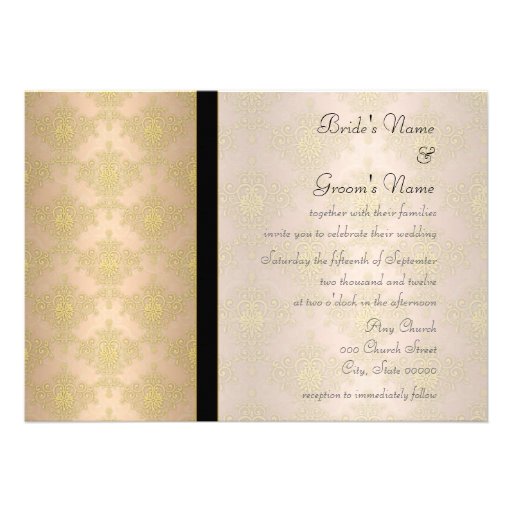 Gold and Peach Damask Wedding Invitations