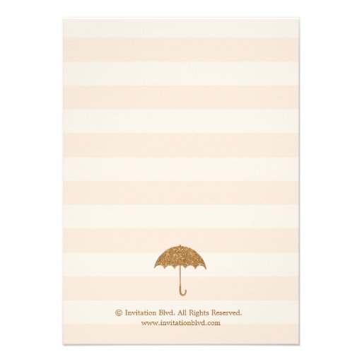 Gold and Peach Umbrella & Hearts Bridal Shower Custom Invites