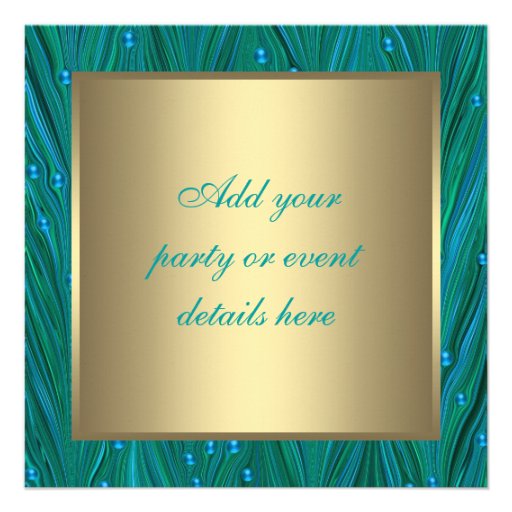 Gold and Peacock Teal Blue Birthday Party Announcement