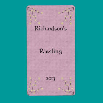 Gold and Pink Floral Wine Label labels