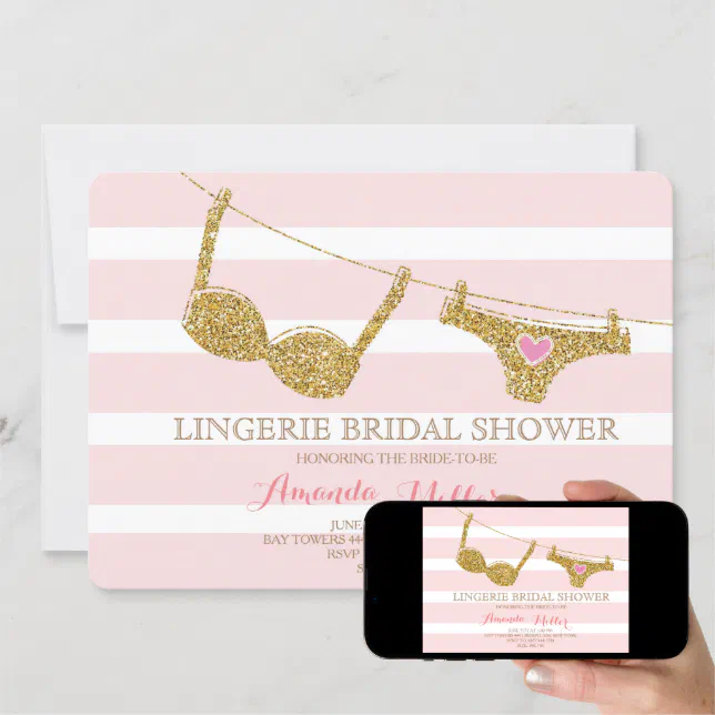 Gold And Pink Lingerie Bridal Shower Invitations Zazzle