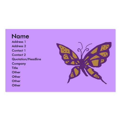 Gold and Purple butterfly  business cards (front side)