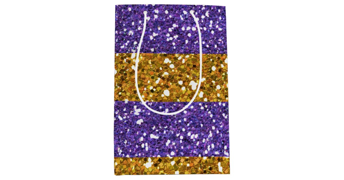 Gold and Purple Glitter Stripes Printed Medium Gift Bag Zazzle