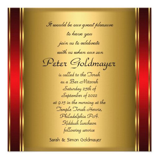 Gold and Red Art Deco Bar Mitzvah  Invitation