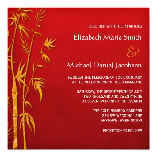 Gold and Red Bamboo Asian Wedding Invitations