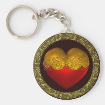GOLD AND RED HEART KEY CHAINS