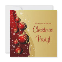 Gold and Red Luxury linen Christmas Party Invites