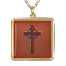 Gold and Red Marble Celtic Cross Custom Jewelry