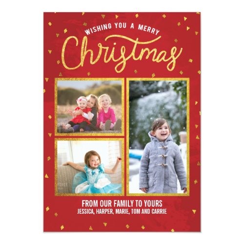 Gold and Red Merry Christmas 5x7 Paper Invitation Card