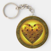 GOLD AND RED ORNATE HEART KEYCHAIN