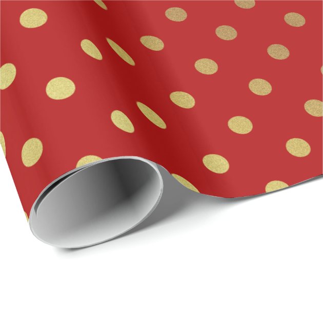 Gold and Red Polka Dots Pattern Wrapping Paper 3/4