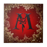 GOLD AND RED WITH LETTER M CERAMIC TILE