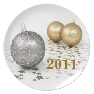 Gold and Silver Christmas Ornaments and Stars plate