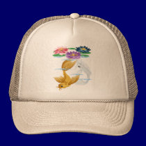 Gold and Silver Koi with Lilies Hats hats