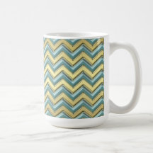 Gold and Teal Chevron Pattern Coffee Mugs