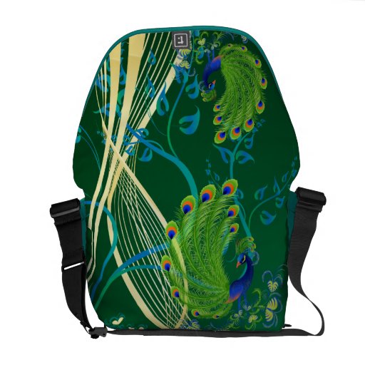 Gold and Teal Peacock Messenger Bags