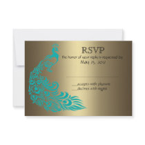 Gold and Teal Peacock RSVP Invitations
