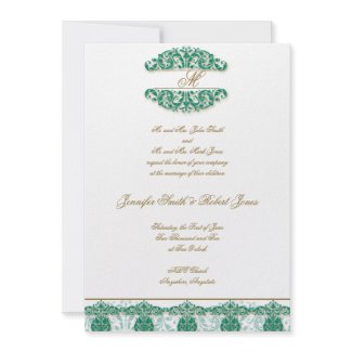Gold and Teal Vintage Floral Scroll Invitation invitation