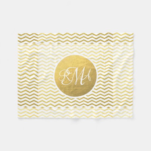 Gold and White Chevron Monogrammed Personalized Fleece Blanket
