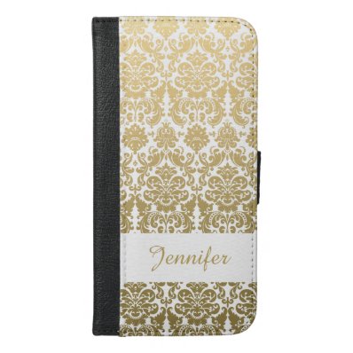 Gold and White Elegant Damask Pattern iPhone 6/6S Plus Wallet Case