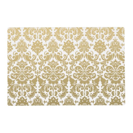 Gold and White Elegant Damask Pattern Placemat Zazzle