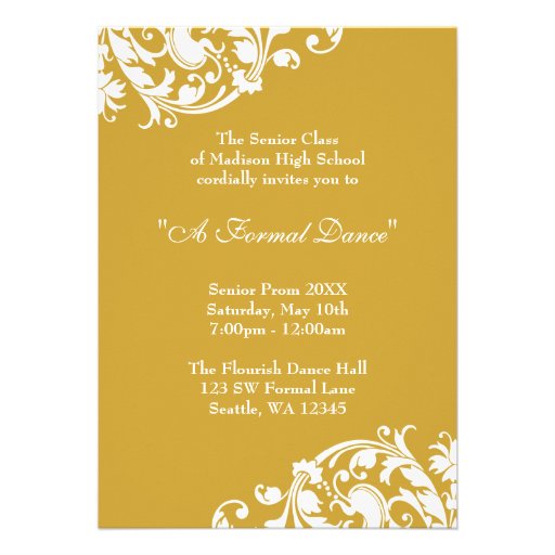Gold and White Flourish Prom Formal Invitation
