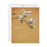 Gold and White Magnolia Wedding RSVP invitation