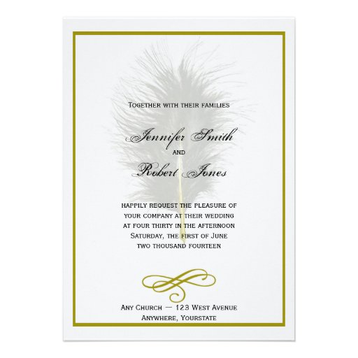 Gold and White Marabou Feather Wedding Invitation