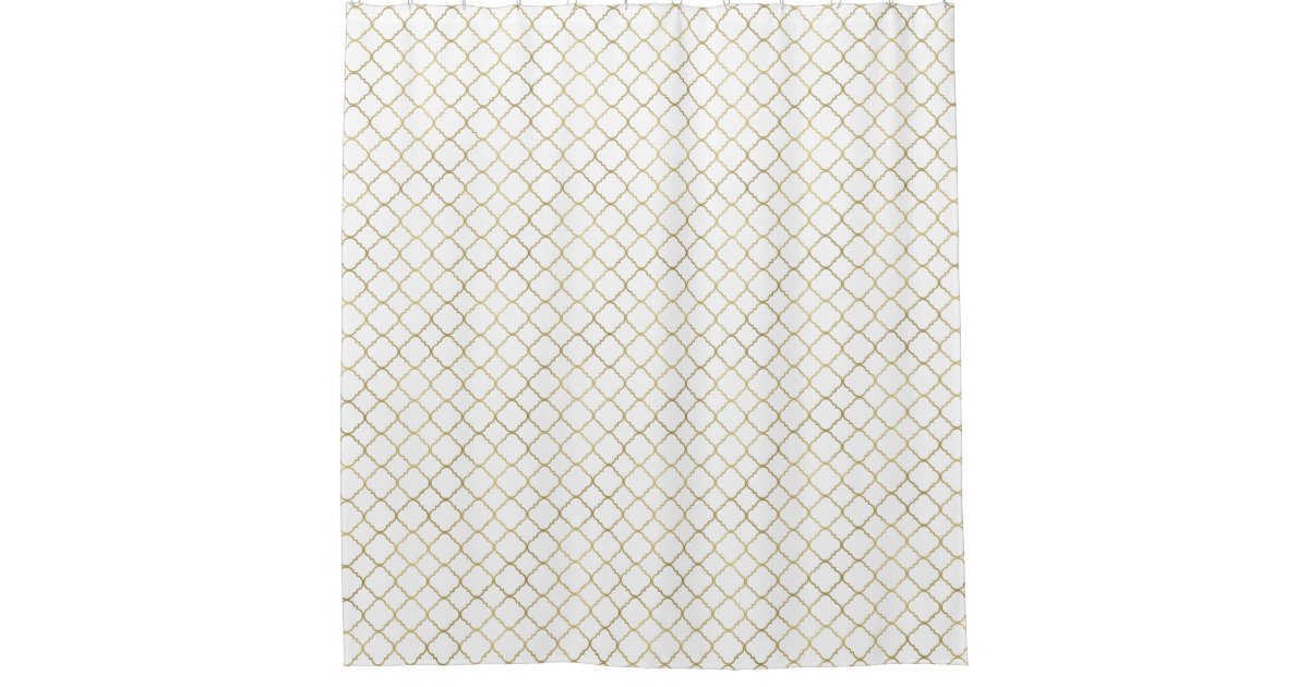 Gold and White Quatrefoil Shower Curtain