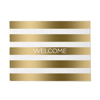 Gold And White Stripes Geometric Pattern Doormat