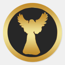 GOLD ANGEL ROUND STICKER