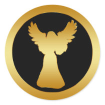 GOLD ANGEL ROUND STICKER