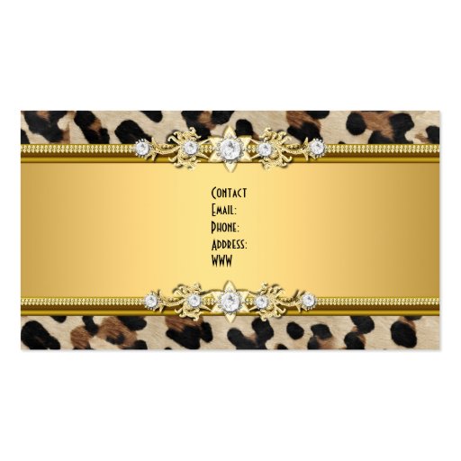 Gold Animal Black Jewel Look Image Business Card Template (back side)