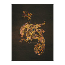 Gold Antique Warrior Dragon Fantasy Art Canvas Print
