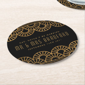 Gold Art Deco Fan Wedding and Celebration Coasters Round Paper Coaster