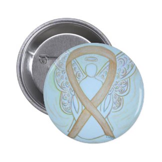 Gold Awareness Ribbon Angel Custom Art Buttons