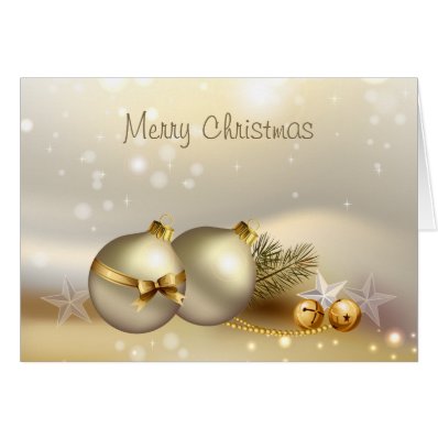 Gold Balls, Bells and Stars Greeting Card