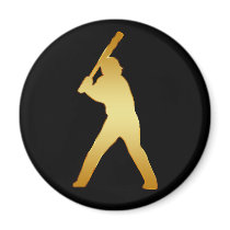 GOLD BASEBALL PLAYER FRIDGE MAGNET