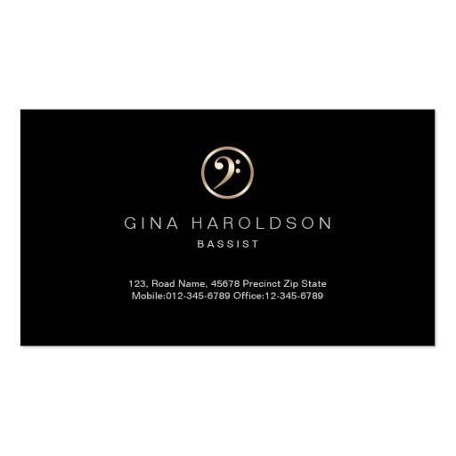 Gold Bass Clef Icon Bassist Business Card (front side)