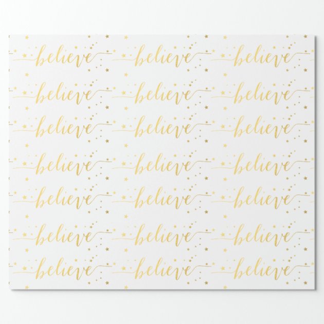 Gold Believe Handwriting | Holiday Wrapping Paper 2/4