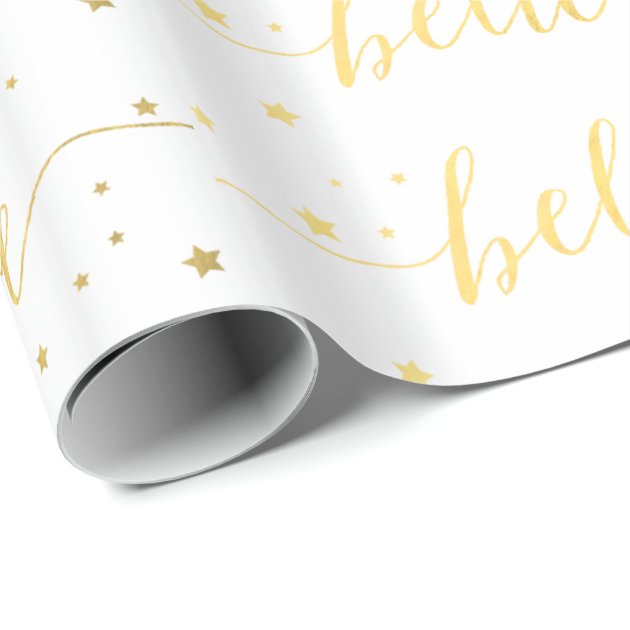Gold Believe Handwriting | Holiday Wrapping Paper 3/4