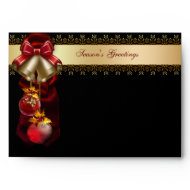 Gold Bells Red & Black Christmas Holiday Envelopes envelope