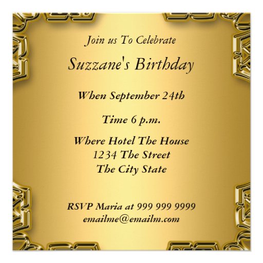 Gold Birthday Party Glamour Hot Invitation Gold