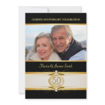 Gold Black 50th Anniversary Monogram Invitations