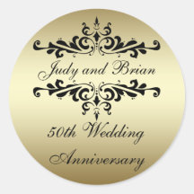 Gold Black 50th Wedding Anniversary Stickers