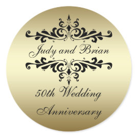 Gold Black 50th Wedding Anniversary Stickers