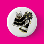Gold Black and White Cheerleader Pinback Button